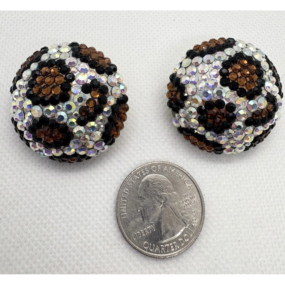 Vintage Caroline Williams Clip-On Earrings Colorful Rhinestone Leopard Print 90s - Picture 3 of 10